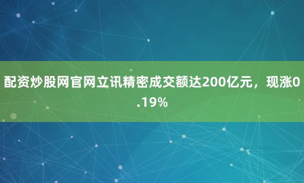 配资炒股网官网立讯精密成交额达200亿元，现涨0.19%